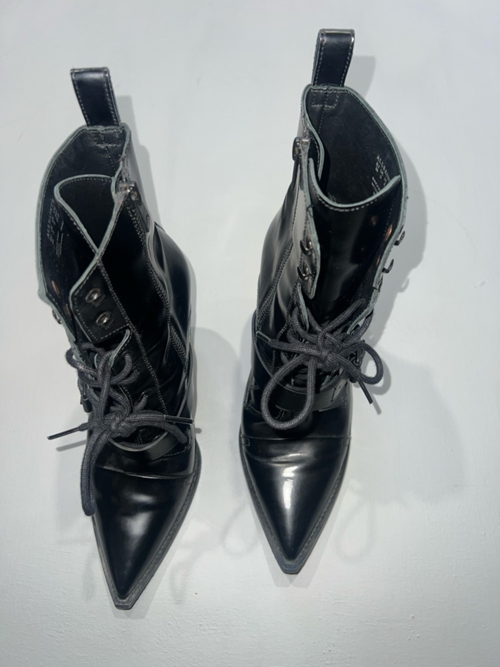 AllSaints Bianca  Black Leather Lace-Up Ankle Boots with Buckle